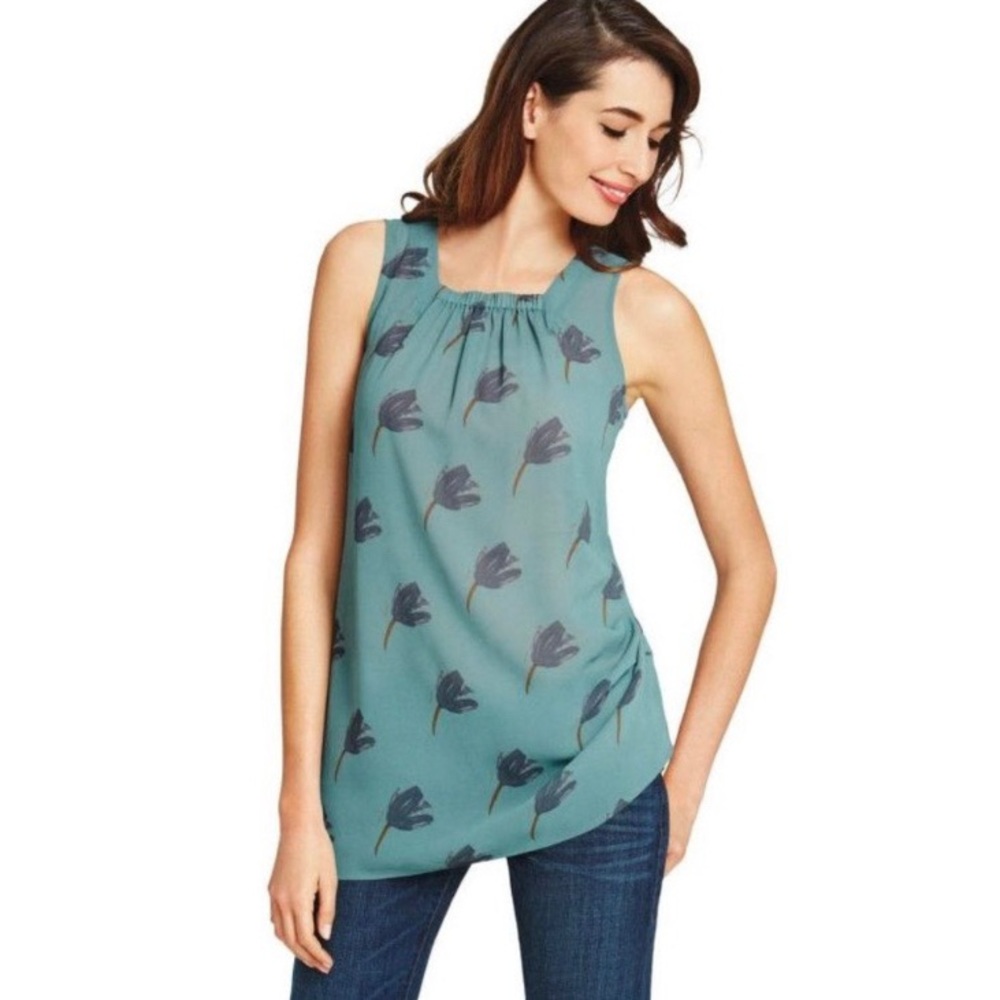 CAbi #984 sheer blue tulip sleeveless blouse sz XS